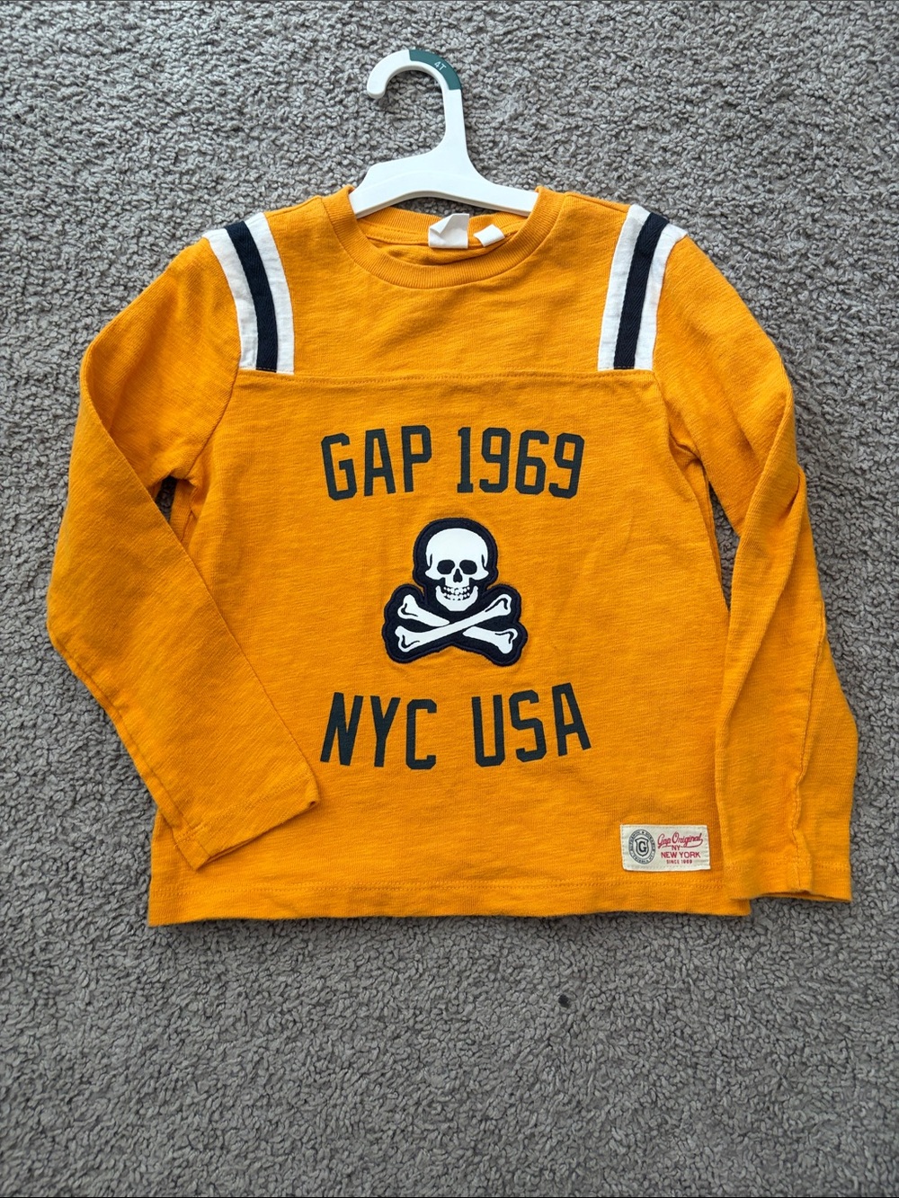 GAP Kids Long Sleeve Tee in Mustard Yellow with Skull Graphic